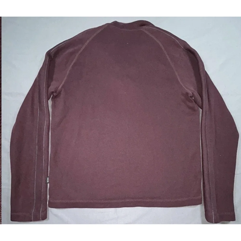 Hugo Boss Sweater Mens Medium Burgundy Henley Collared Cotton Knit Pullover